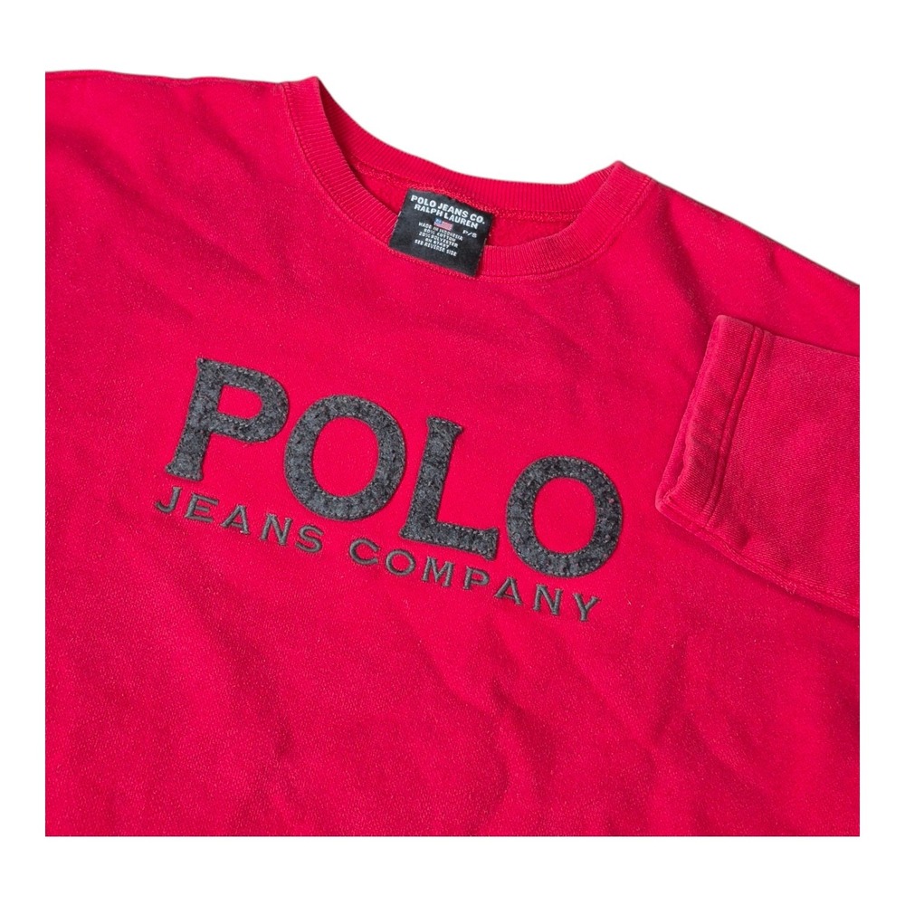 VTG Polo Jeans Co Ralph Lauren Sweatshirt Red‎ Spell Out Y2K Preppy Women's S